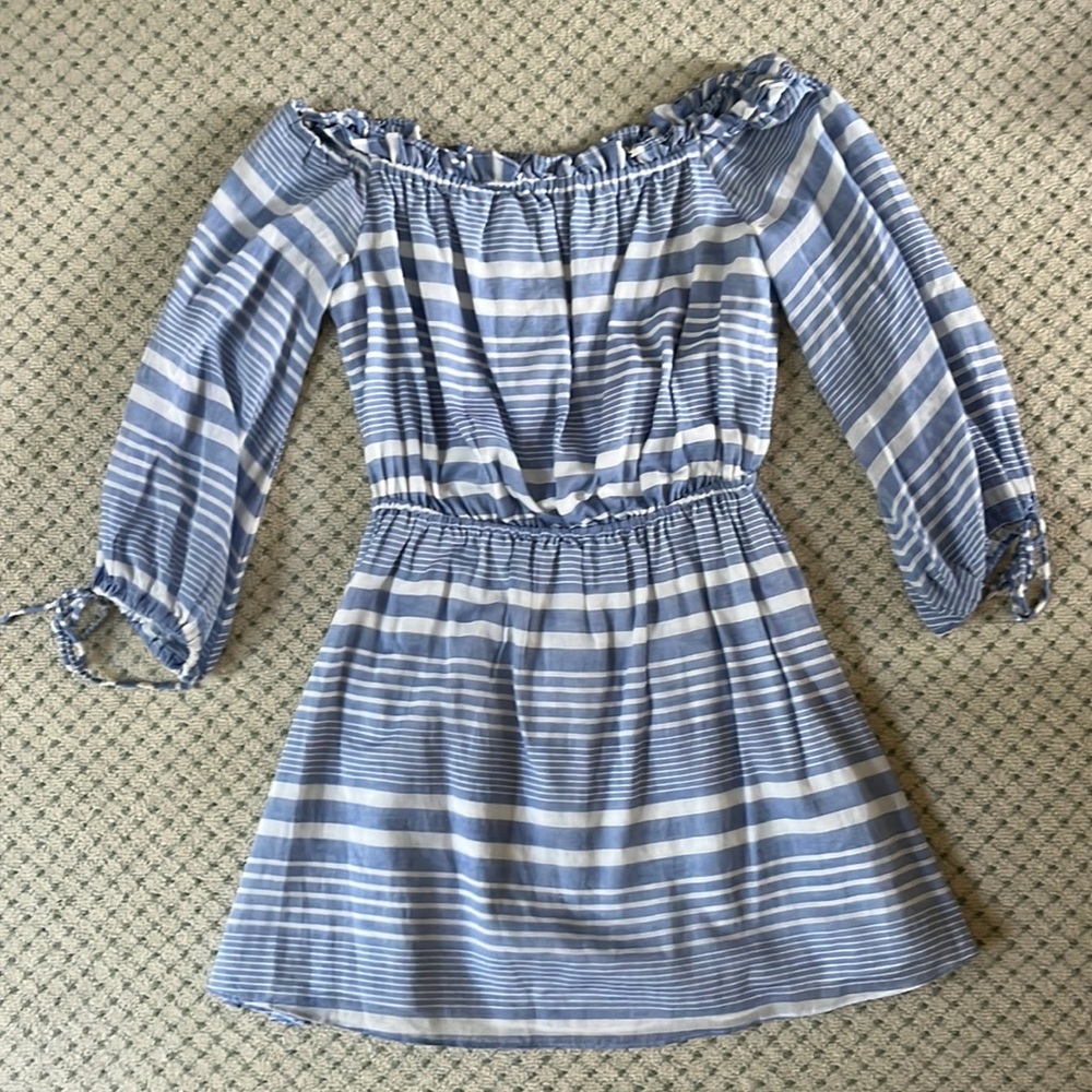 Lovers + Friends off-the-shoulder blue and white dress, size S